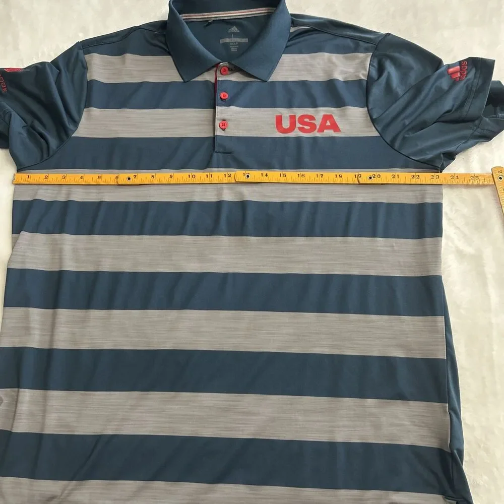 Adidas Golf Polo Shirt Innisbrook Mens Large Blue Gray Striped USA